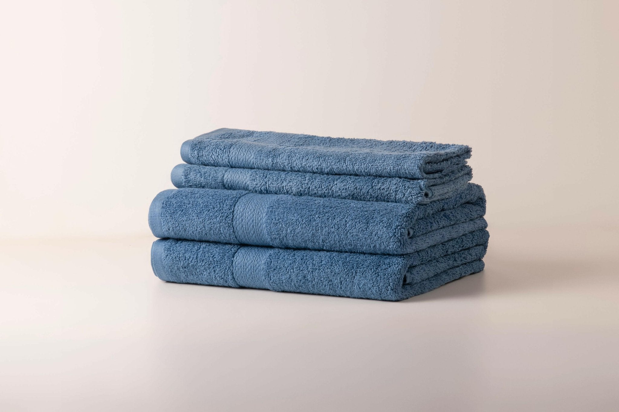 Blue Lattice Triple Stripe Towels - Set of 4 - THE LINEN COMPANY