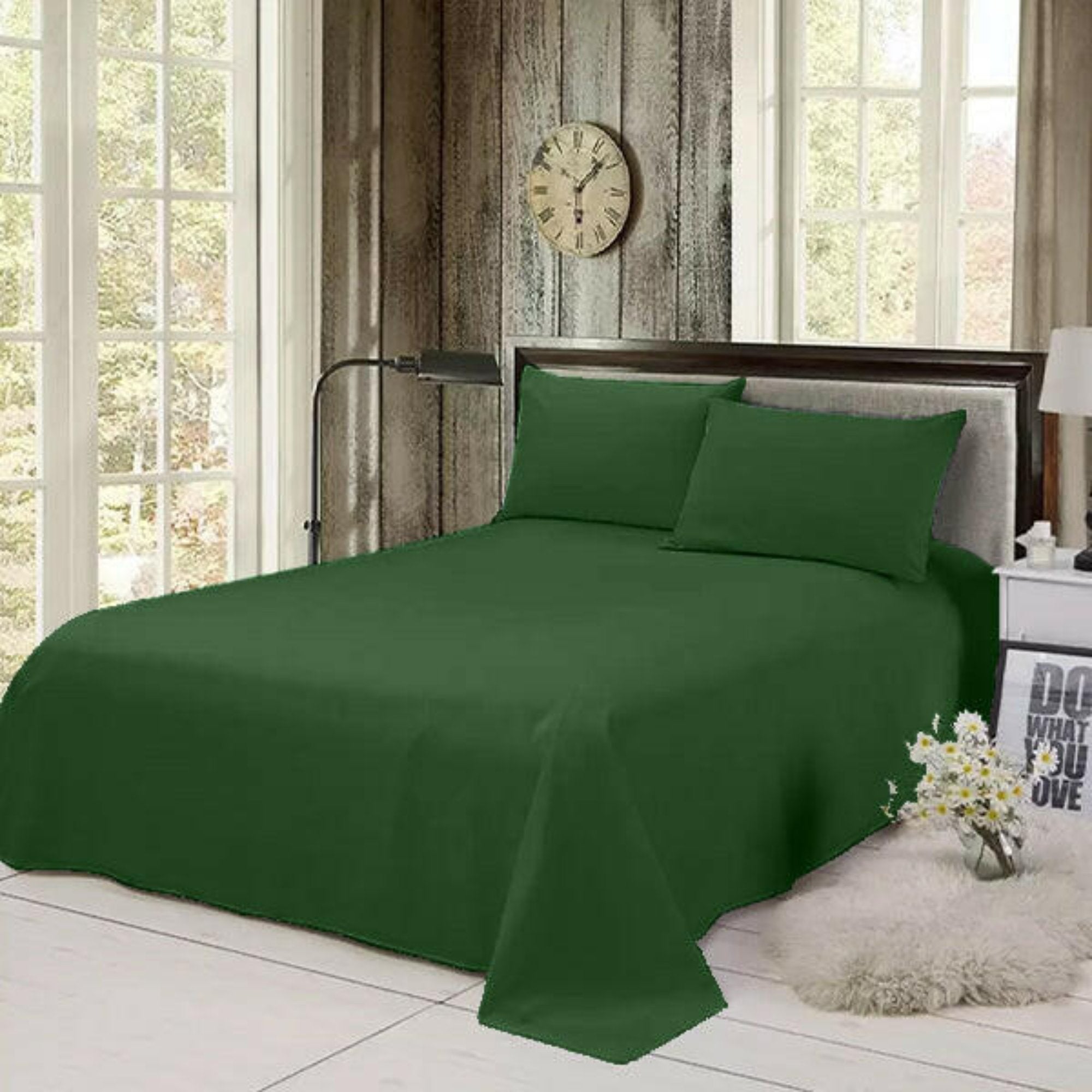 Bottle Green Solid Bed Sheet Set - THE LINEN COMPANY