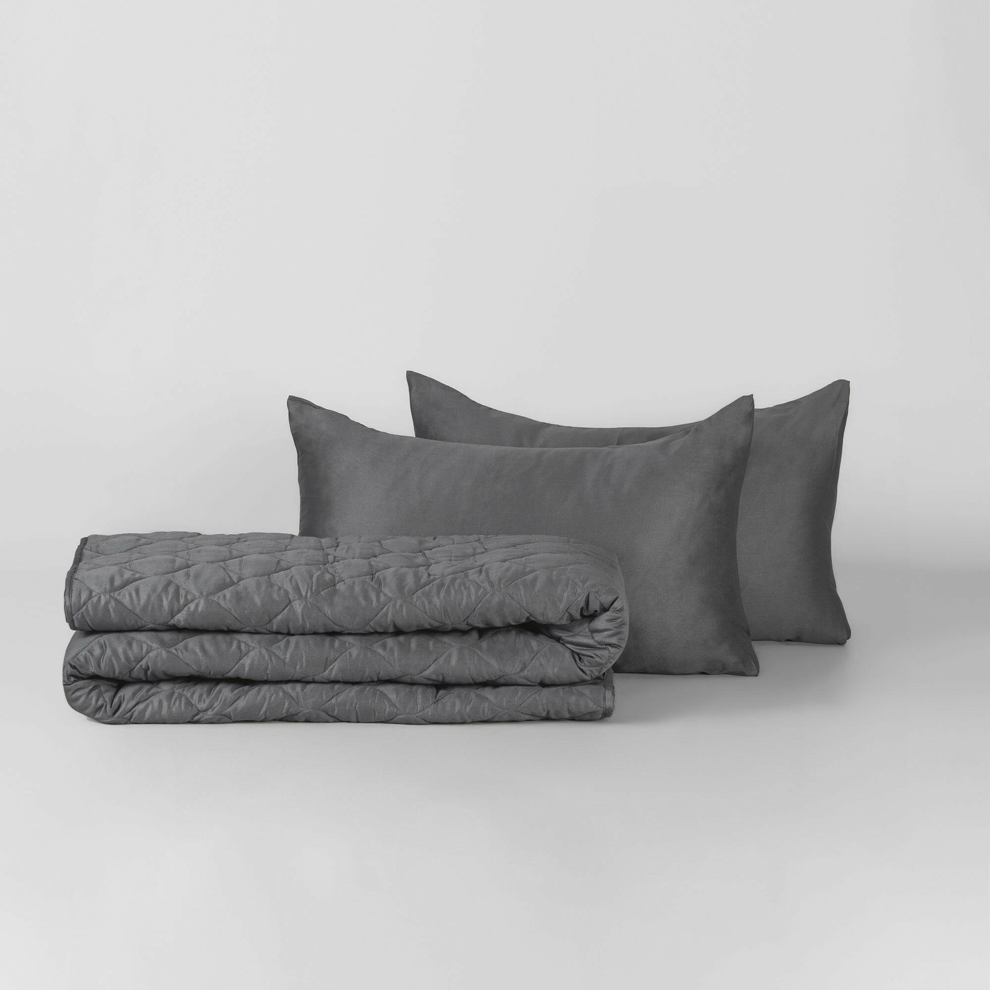 Charcoal Quilted Bedspread Set - THE LINEN COMPANY