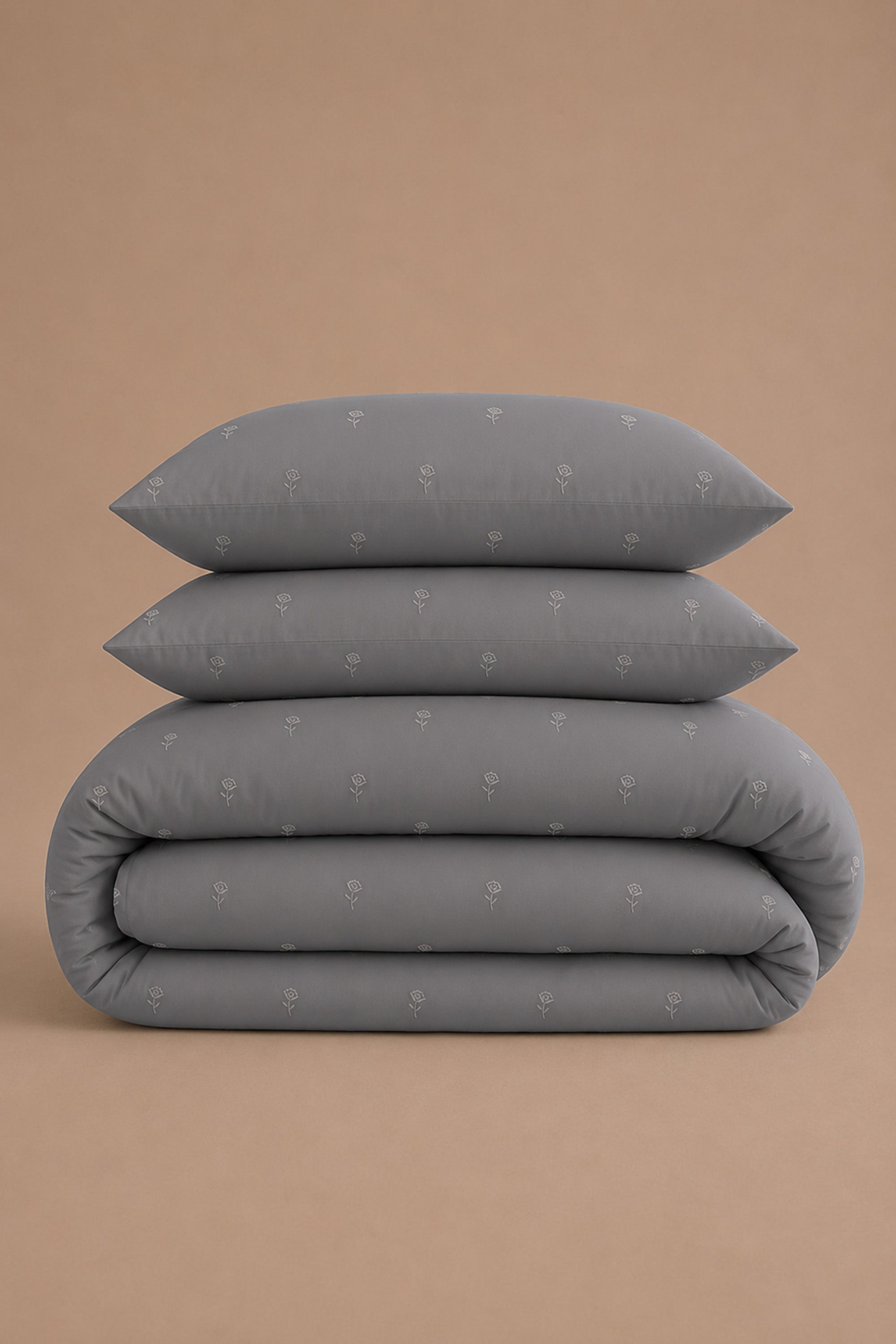 T400 Luxe Grey Embroidered Egyptian Cotton Duvet Cover Set
