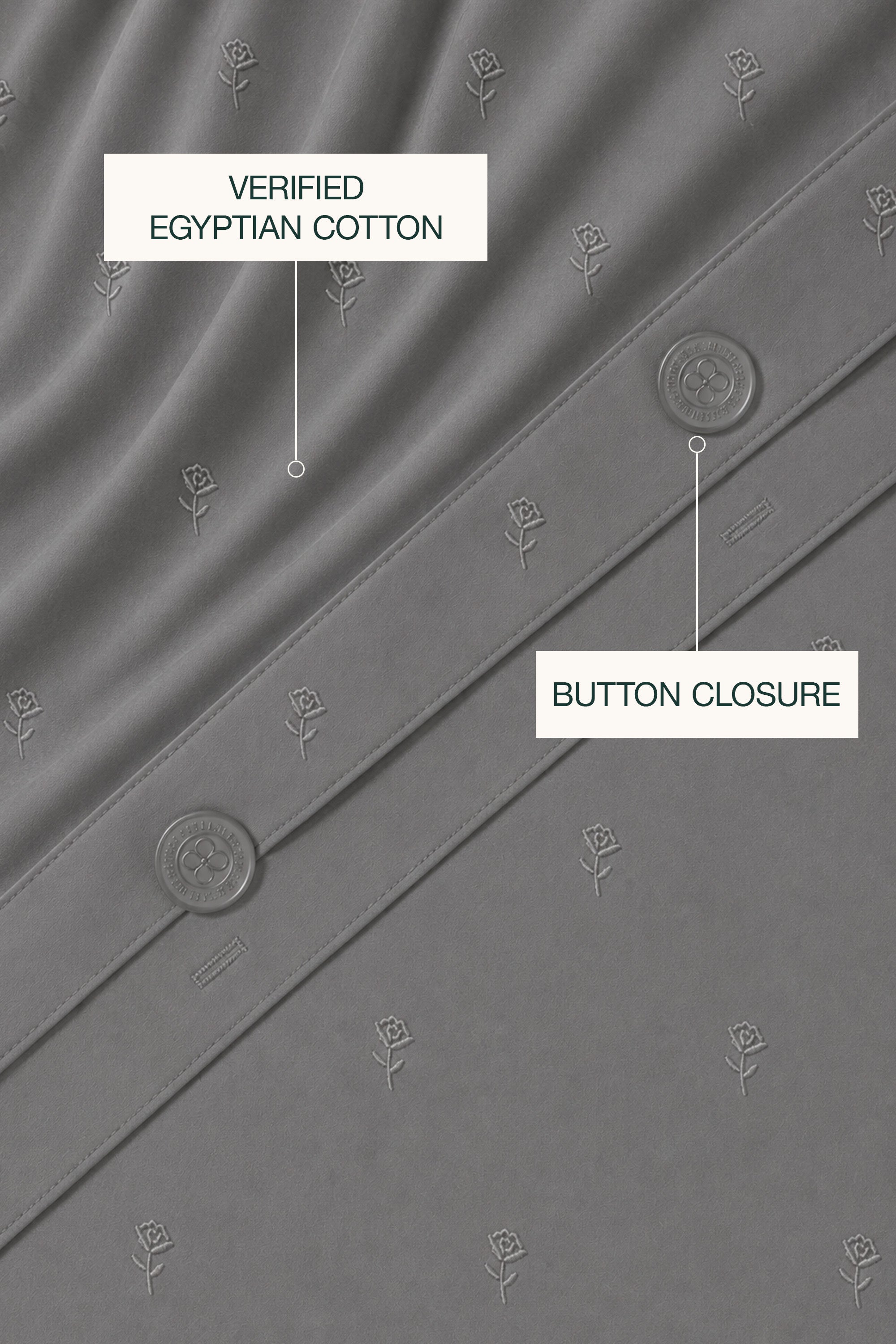 T400 Luxe Grey Embroidered Egyptian Cotton Duvet Cover Set
