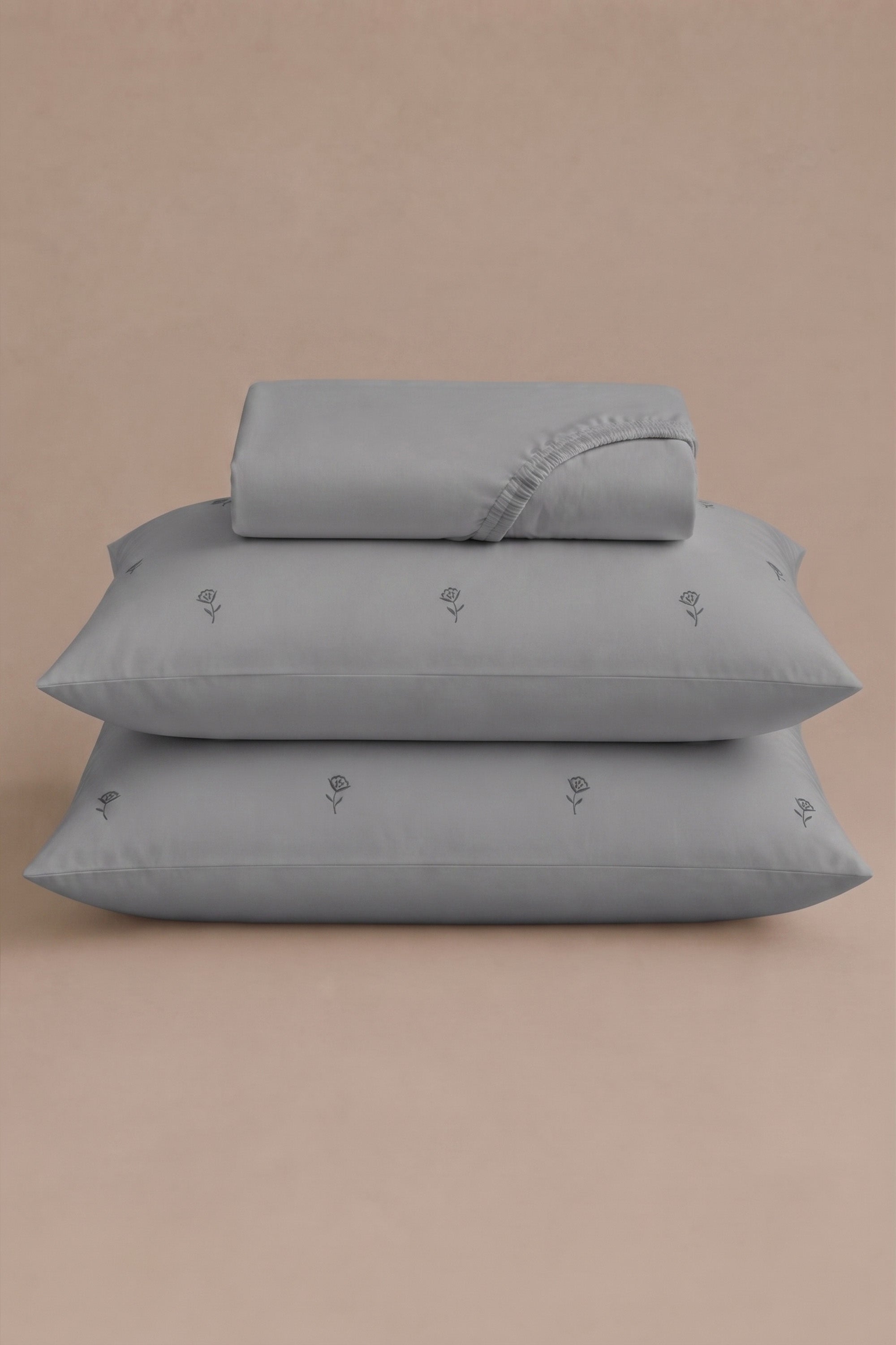 T400 Luxe Grey Embroidered Egyptian Cotton Bed Sheet Set
