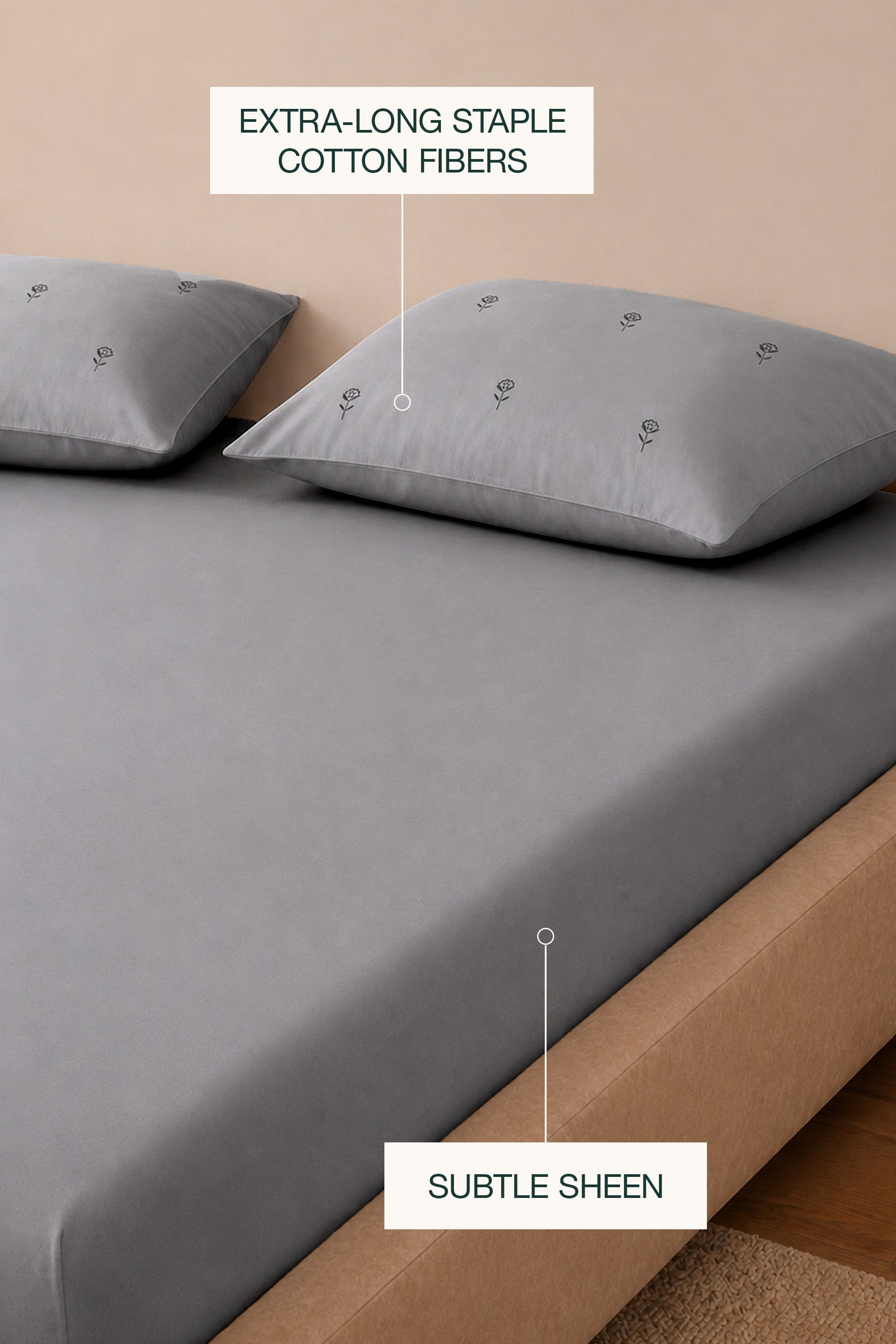 T400 Luxe Grey Embroidered Egyptian Cotton Bed Sheet Set