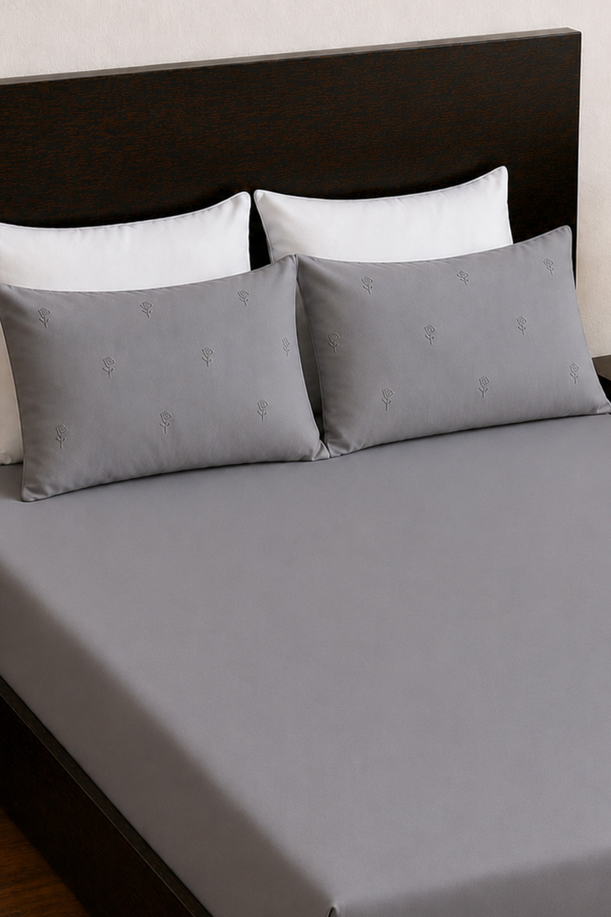 T400 Luxe Grey Embroidered Egyptian Cotton Bed Sheet Set
