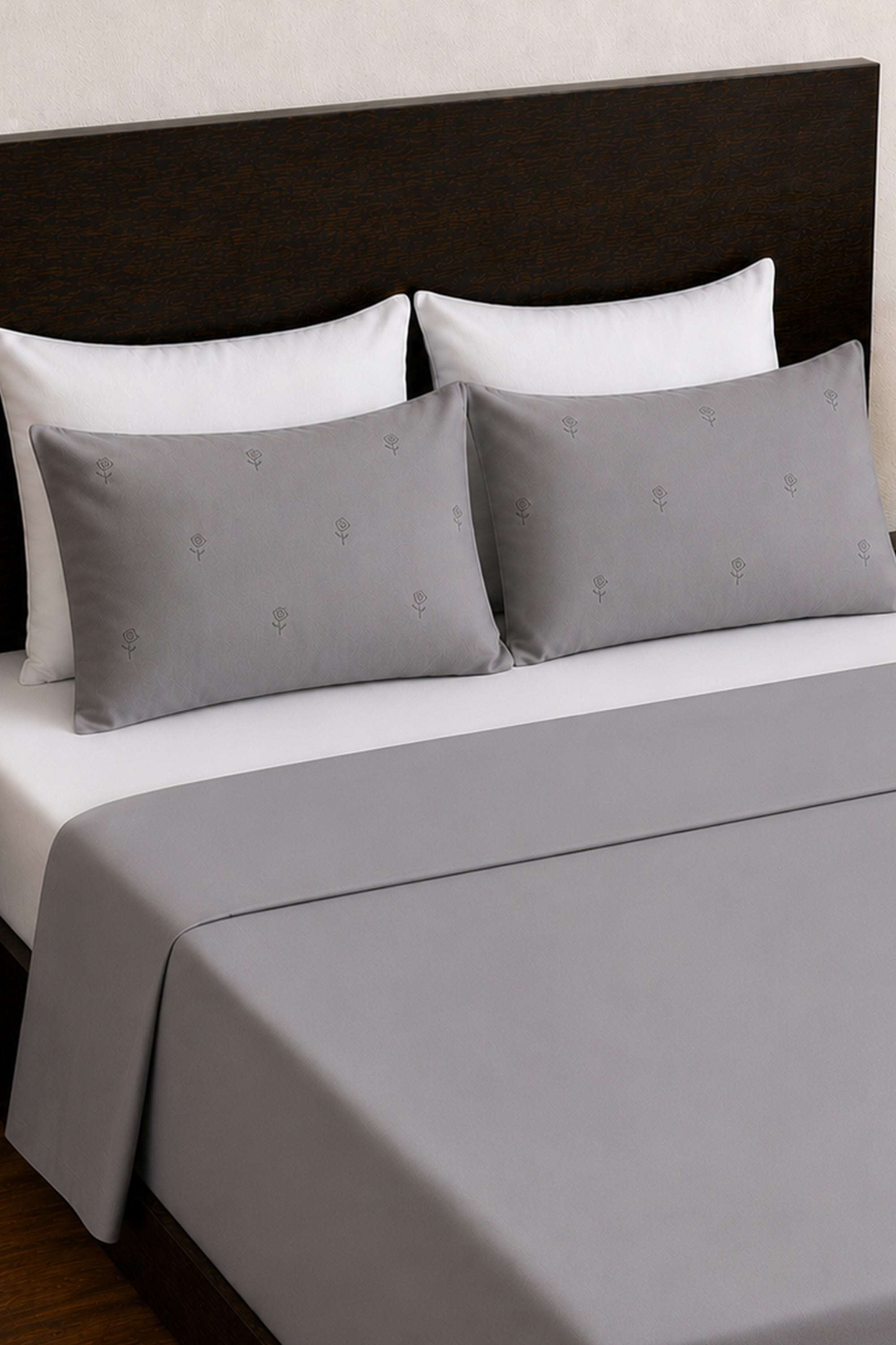 T400 Luxe Grey Embroidered Egyptian Cotton Bed Sheet Set