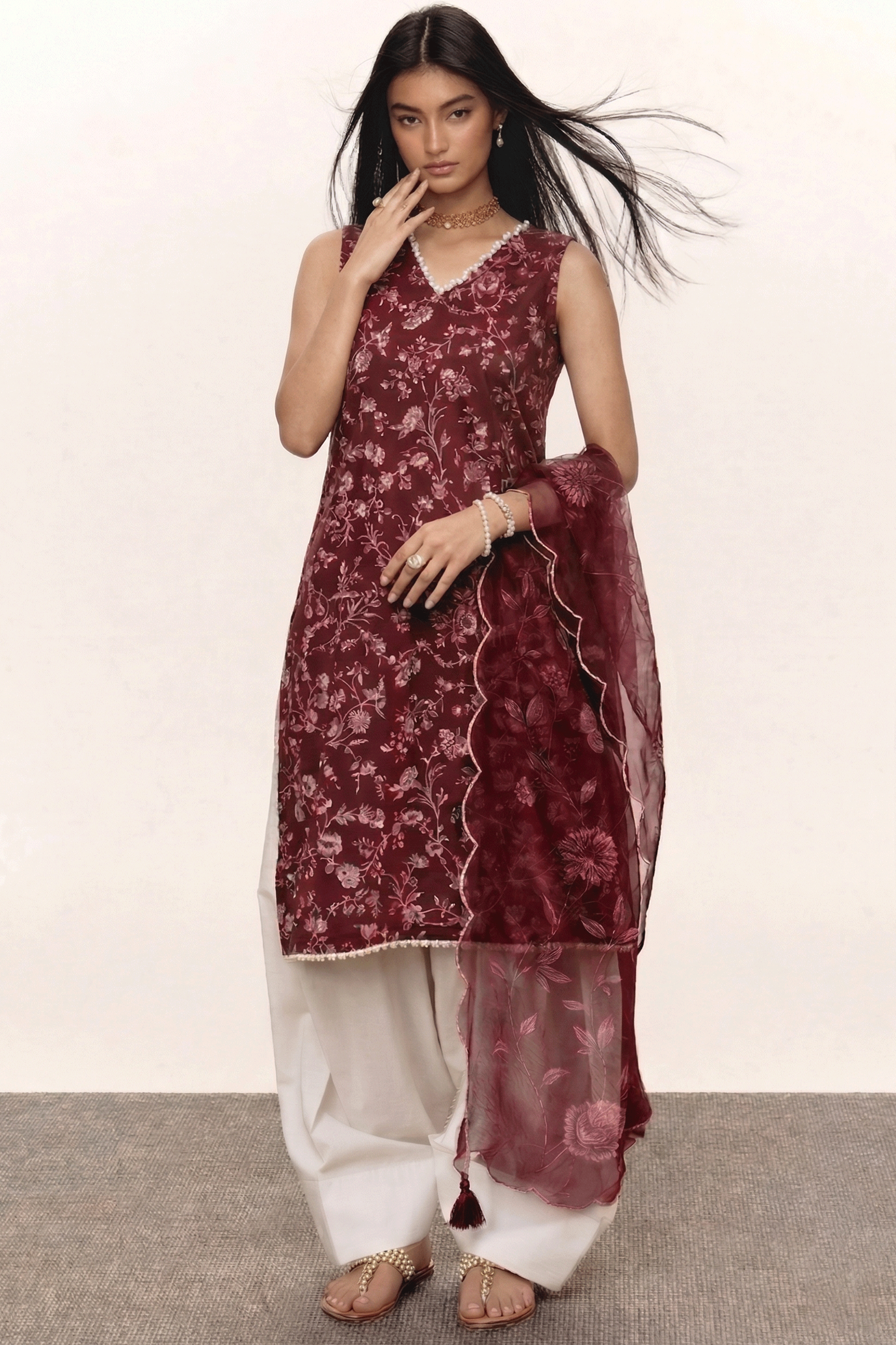 Deep Rouge - Printed Lawn Suit