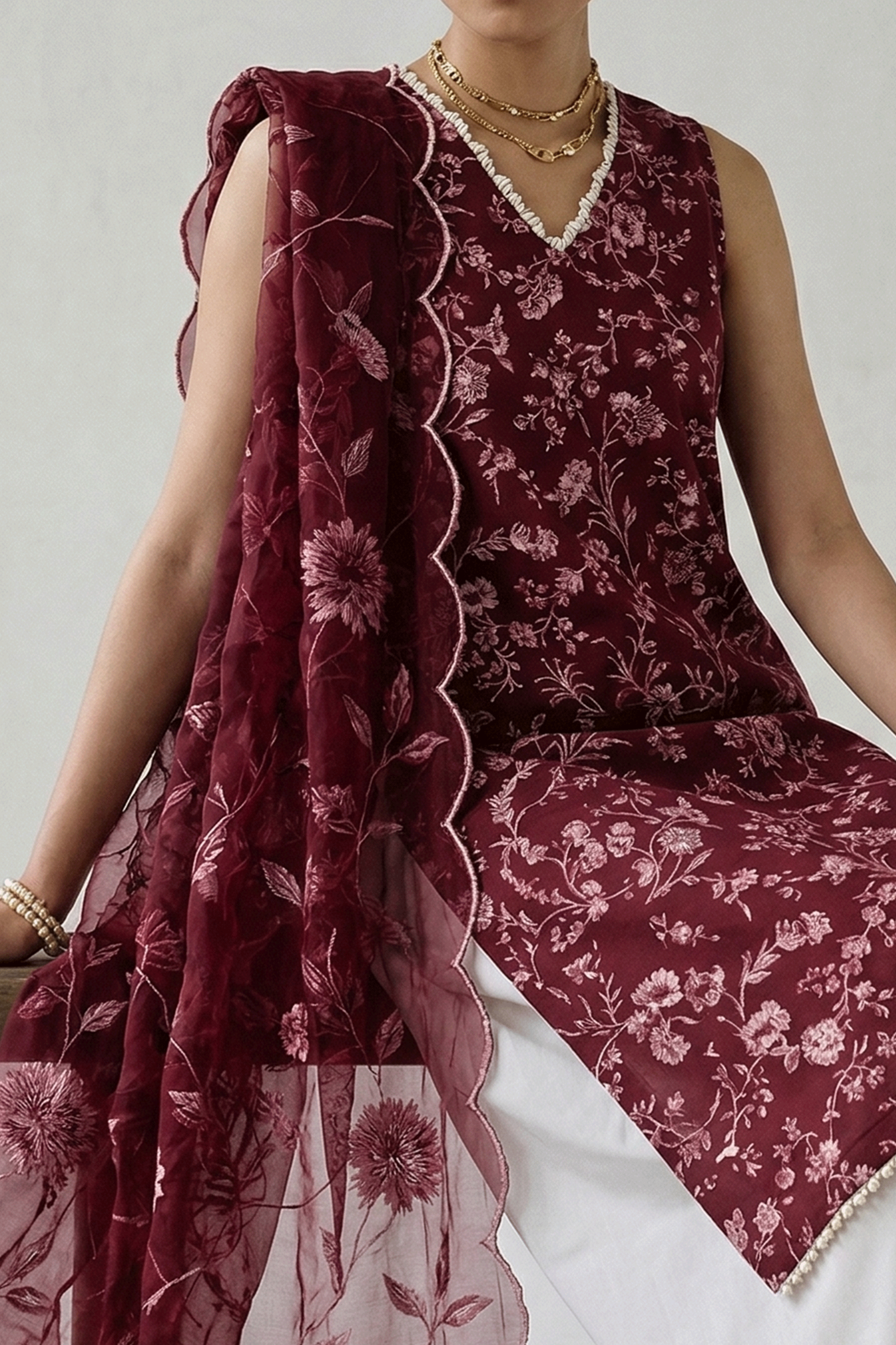 Deep Rouge - Printed Lawn Suit