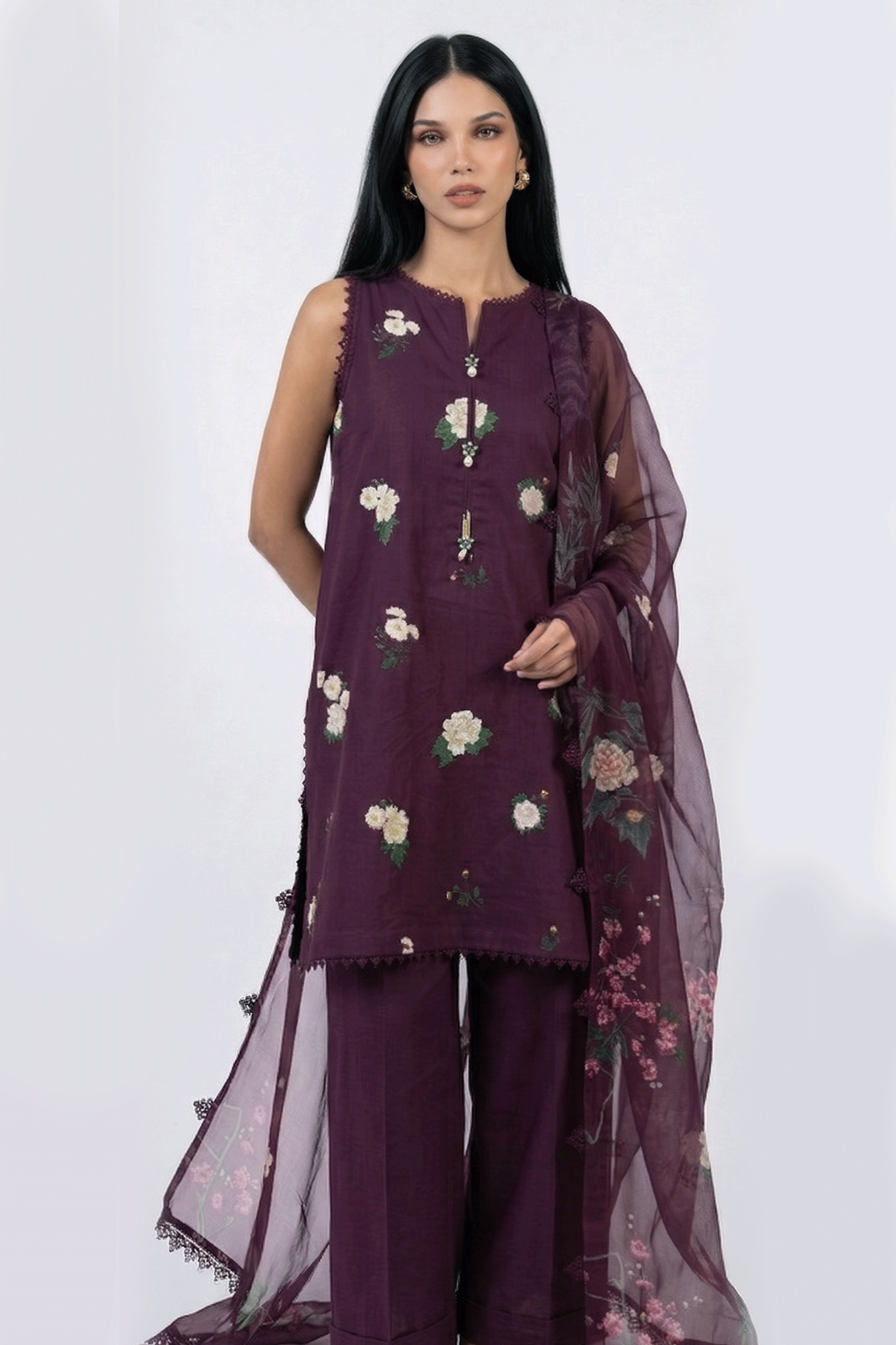 Prune - Printed Lawn Suit