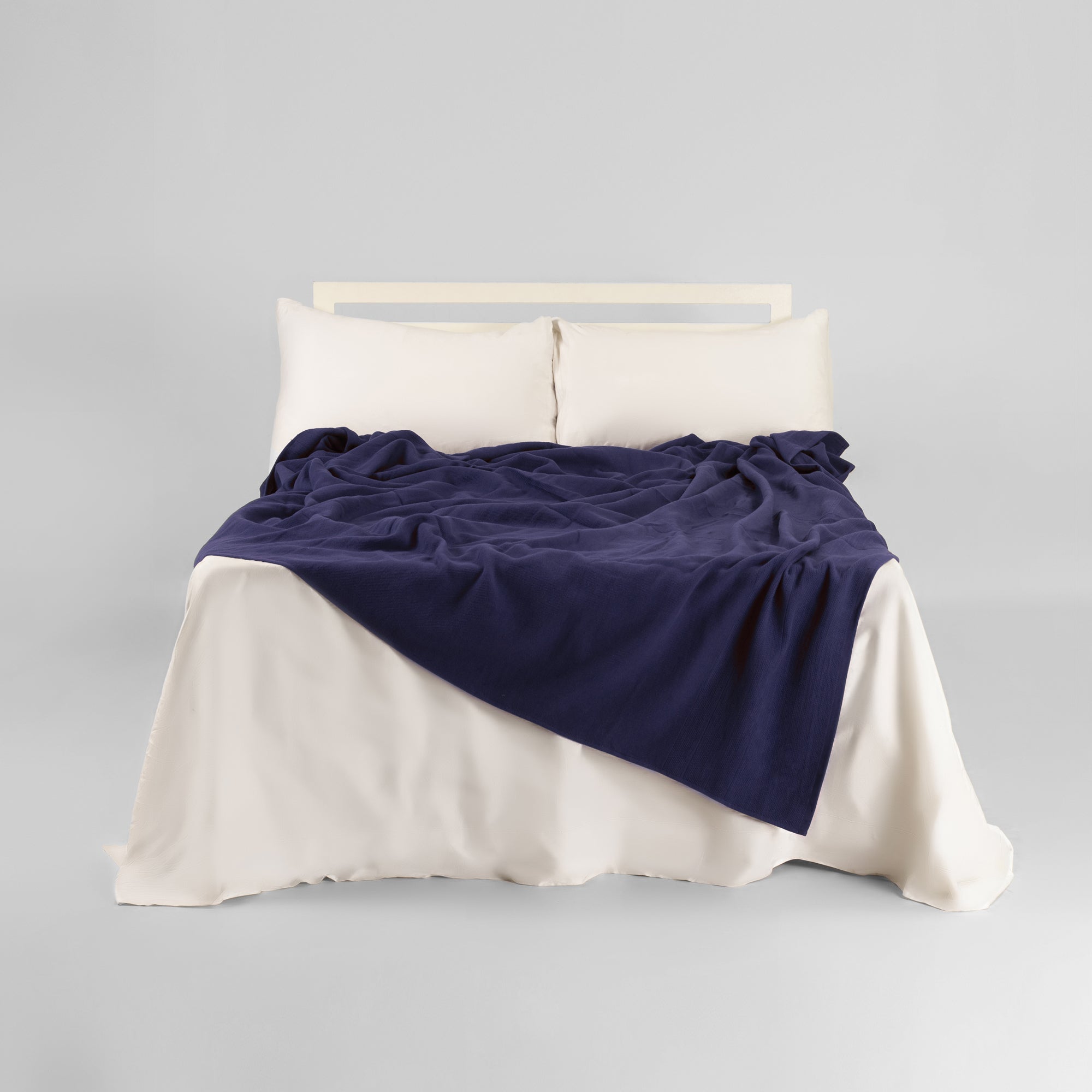 Navy Cotton Throw Blanket - THE LINEN COMPANY