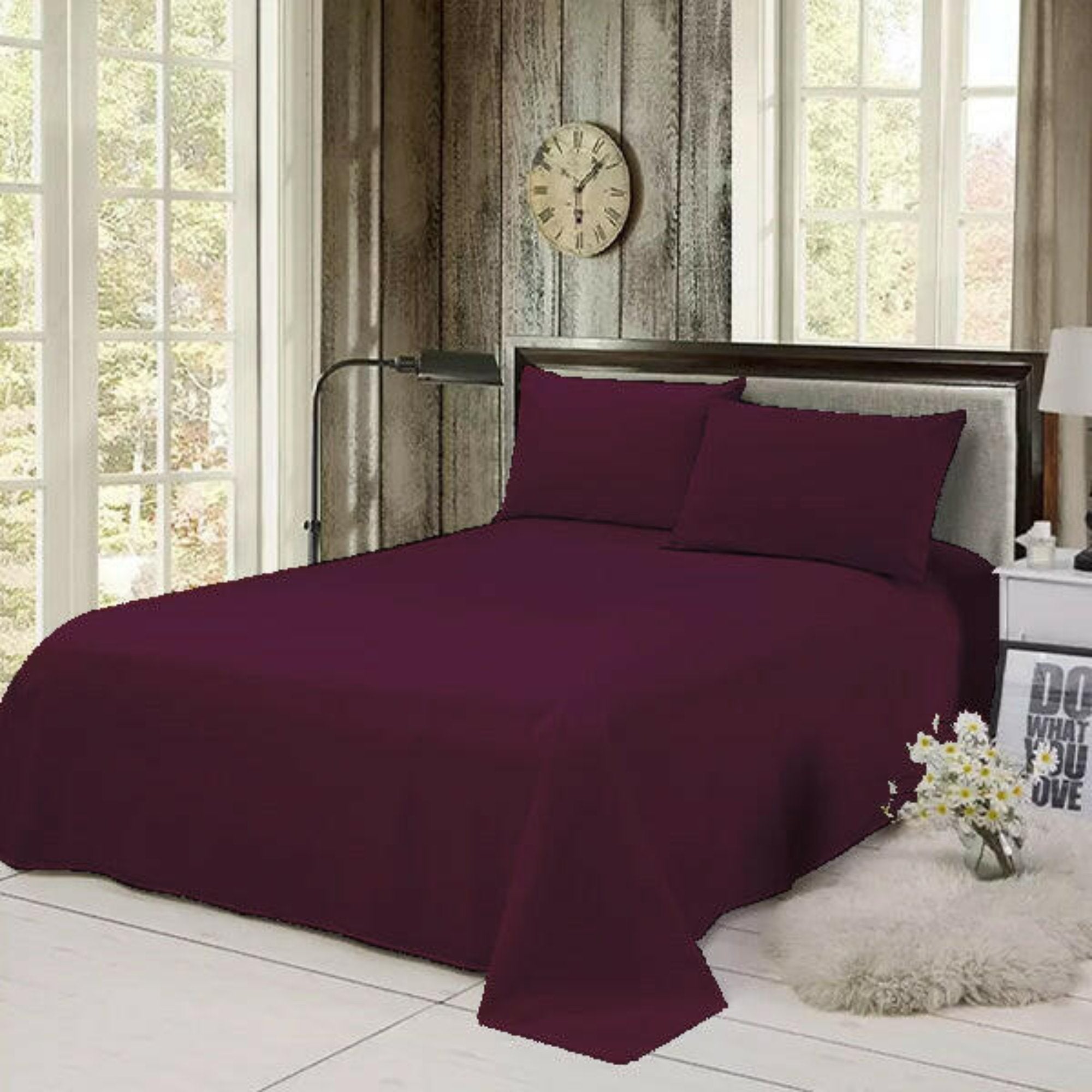 Plum Solid Bed Sheet Set - THE LINEN COMPANY