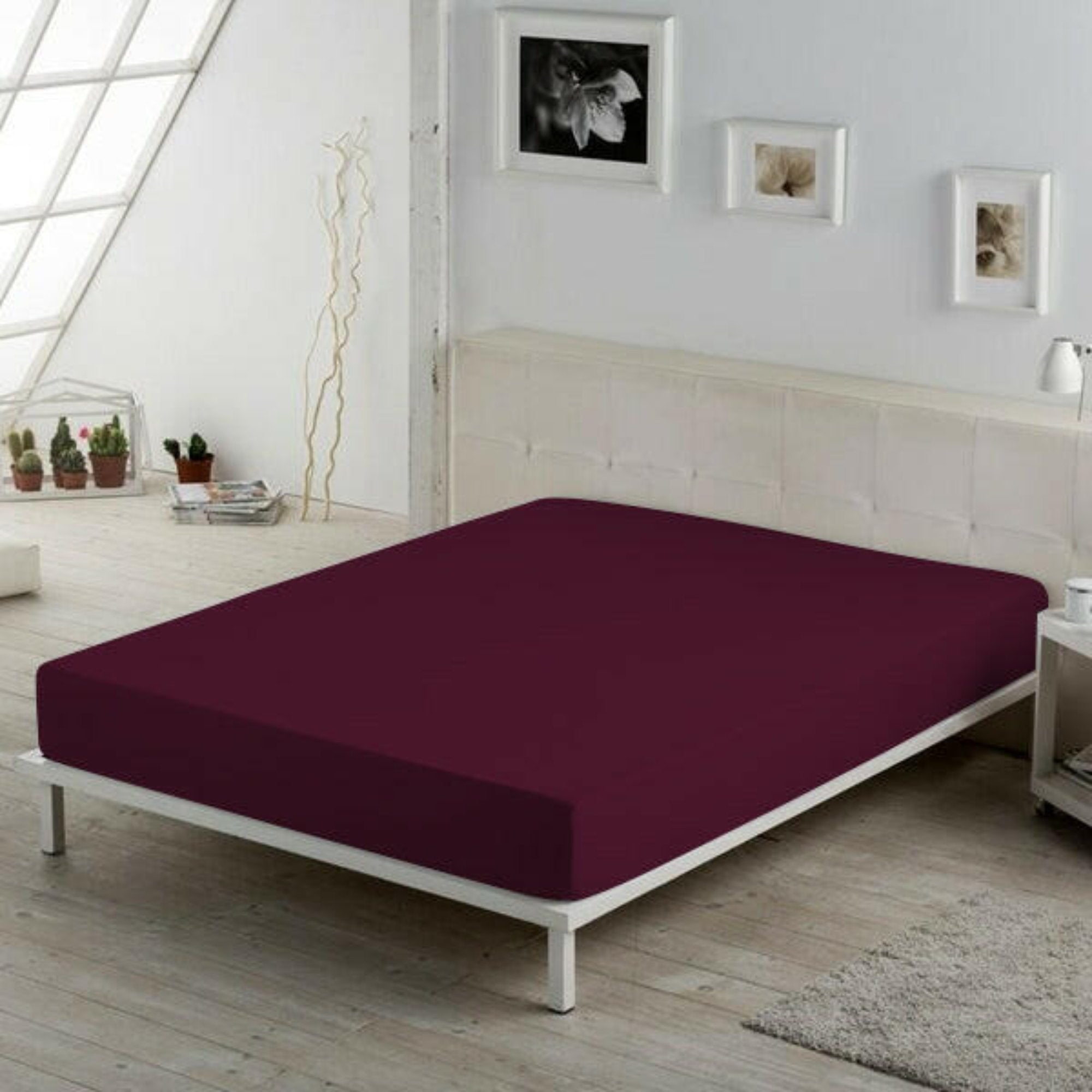 Plum Solid Bed Sheet Set - THE LINEN COMPANY