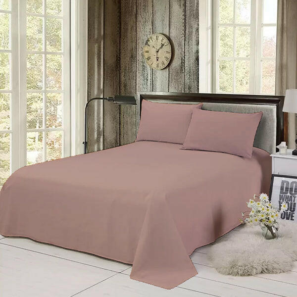 Rose Pink Solid Bed Sheet Set - THE LINEN COMPANY