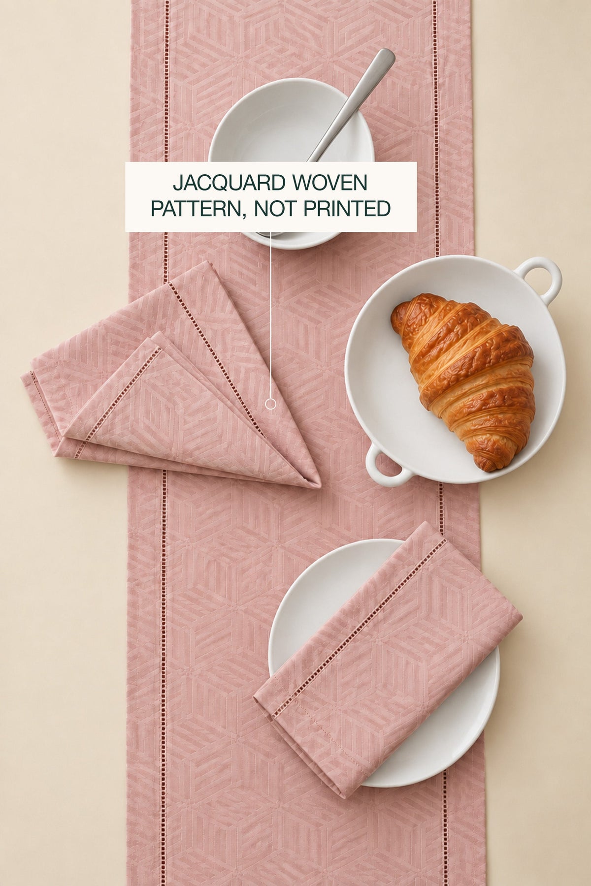 Jacquard table runner in rose pink #color_rose pink