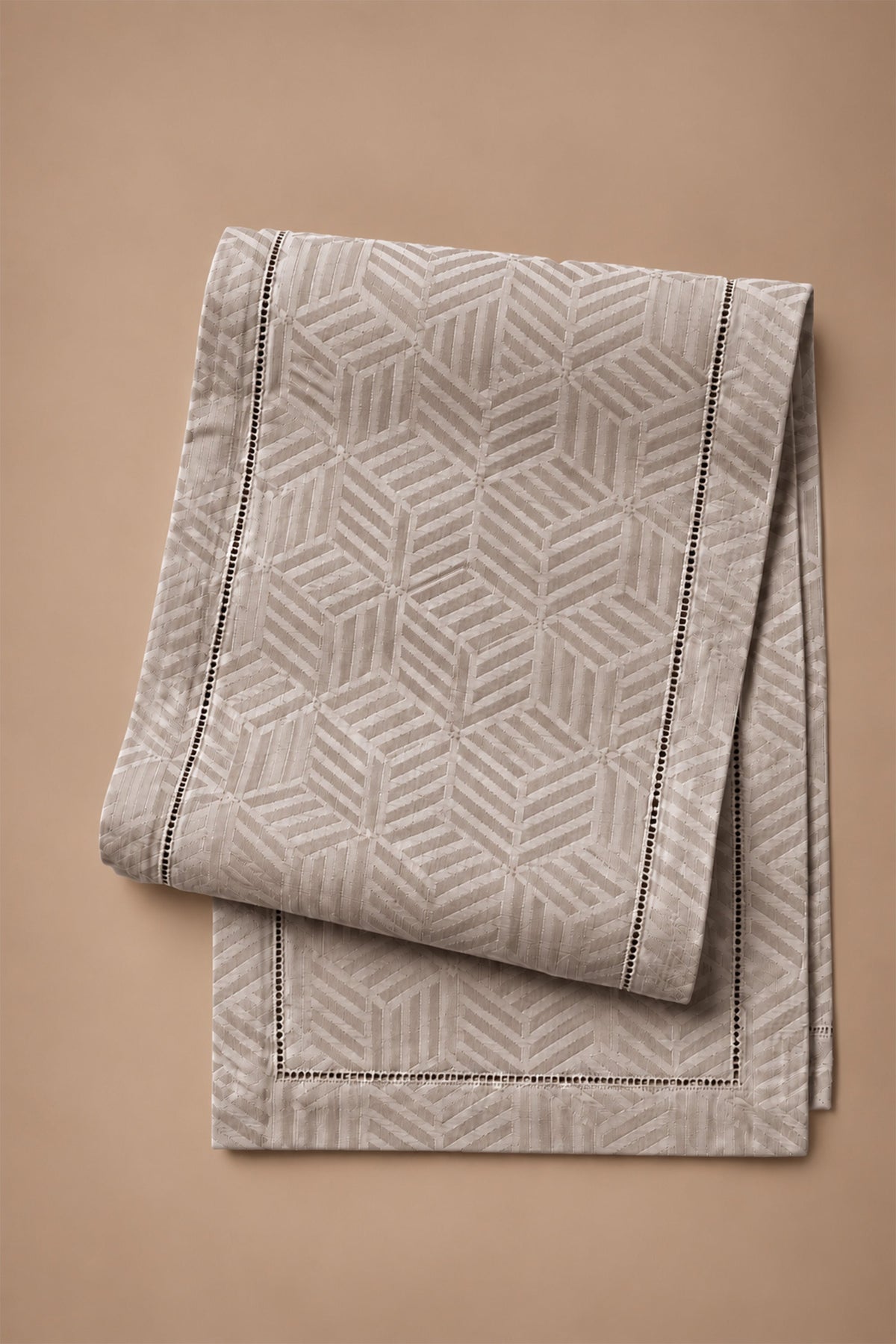 Jacquard table runner in taupe #color_taupe