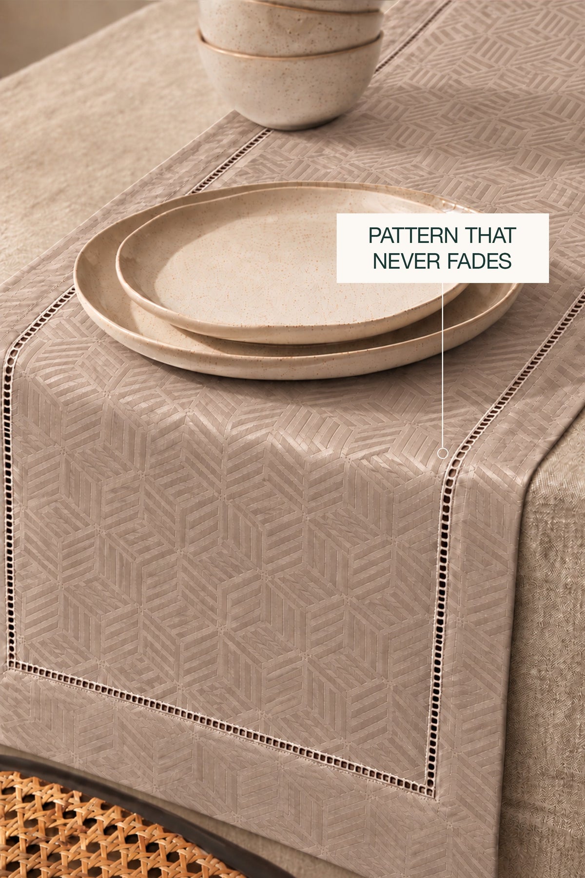 Jacquard table runner in taupe #color_taupe