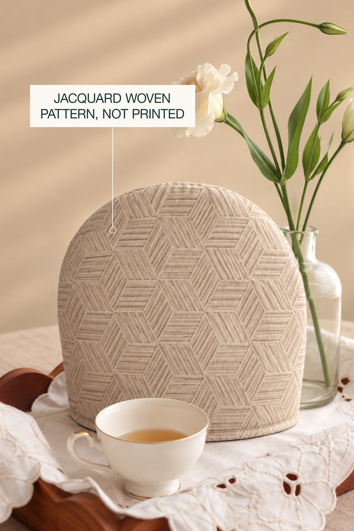 Jacquard tea cozy in taupe #color_taupe
