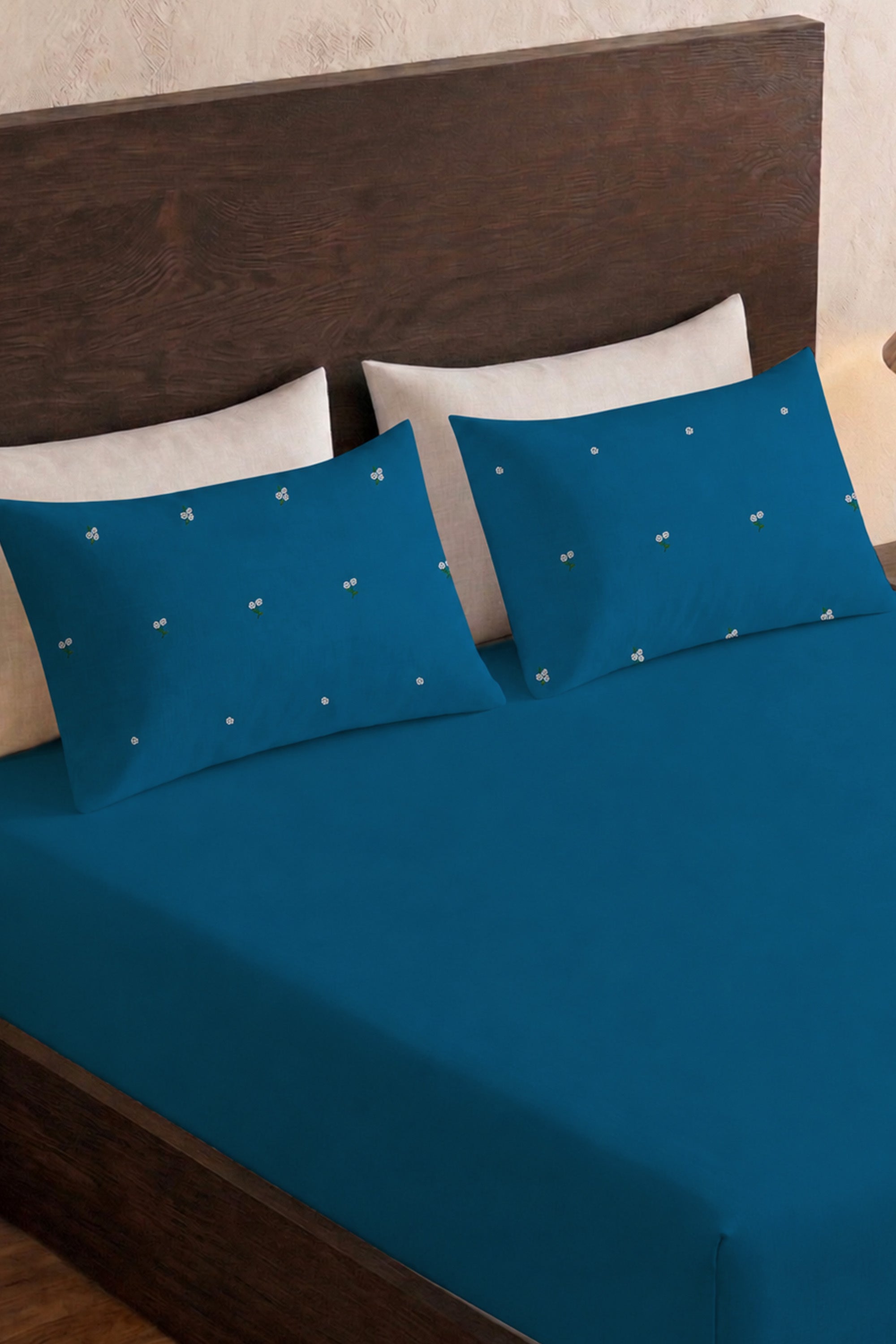 T400 Luxe Teal Embroidered Egyptian Cotton Bed Sheet Set