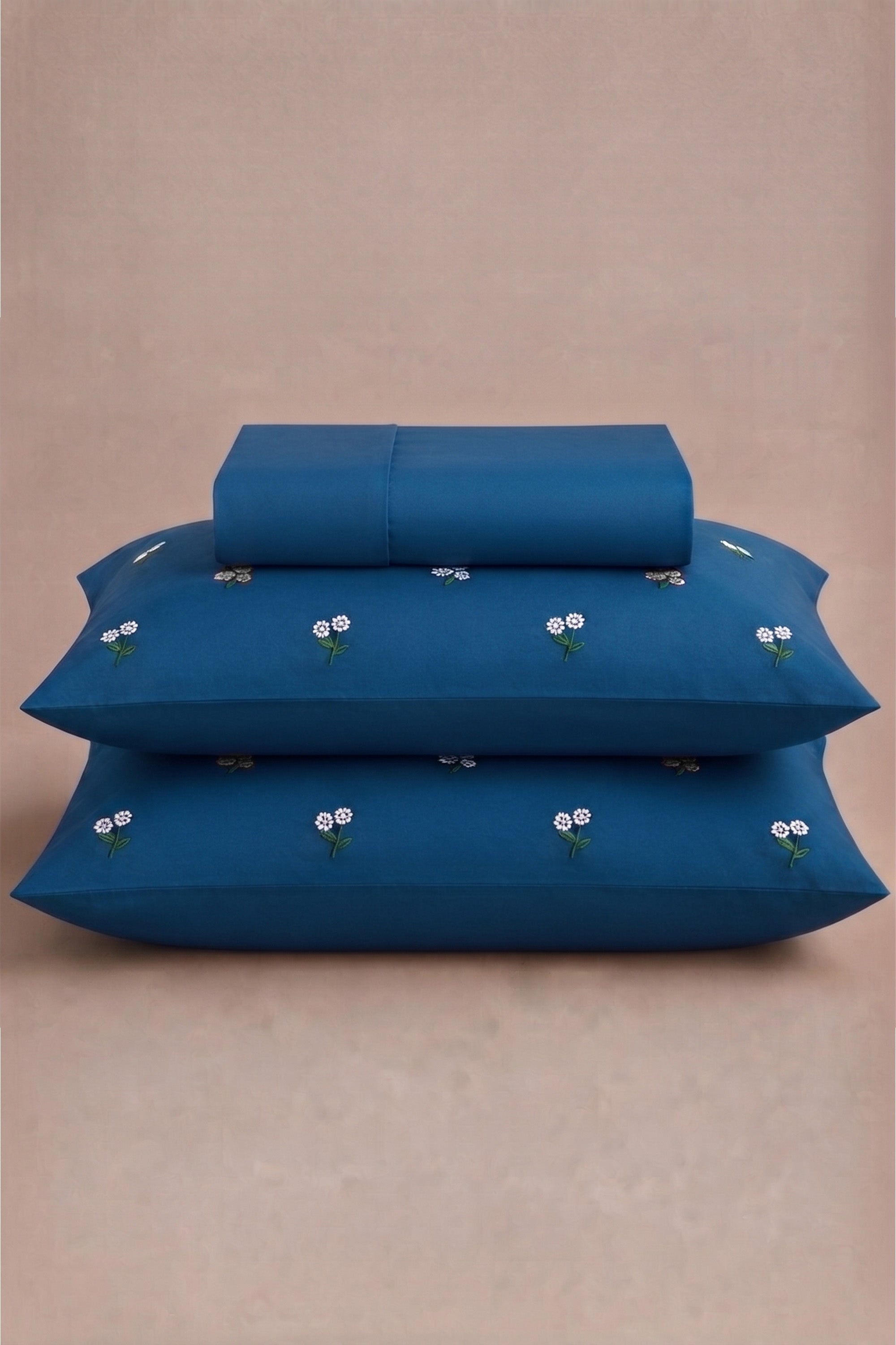 T400 Luxe Teal Embroidered Egyptian Cotton Bed Sheet Set