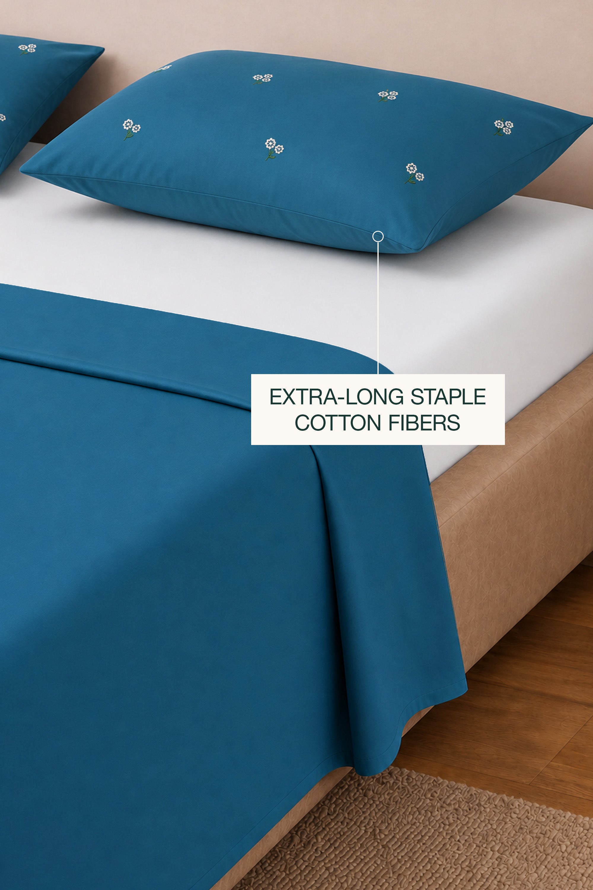 T400 Luxe Teal Embroidered Egyptian Cotton Bed Sheet Set