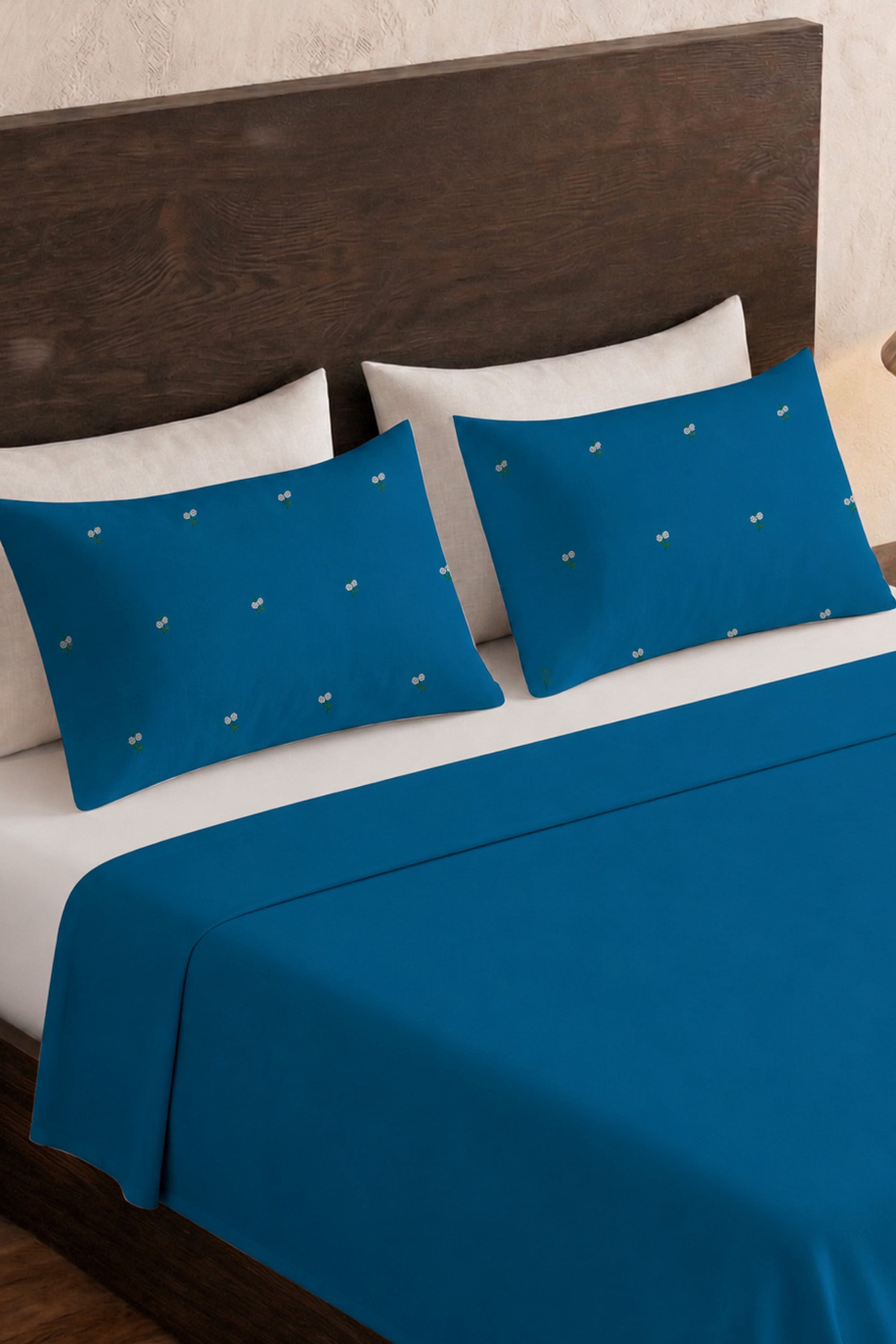 T400 Luxe Teal Embroidered Egyptian Cotton Bed Sheet Set
