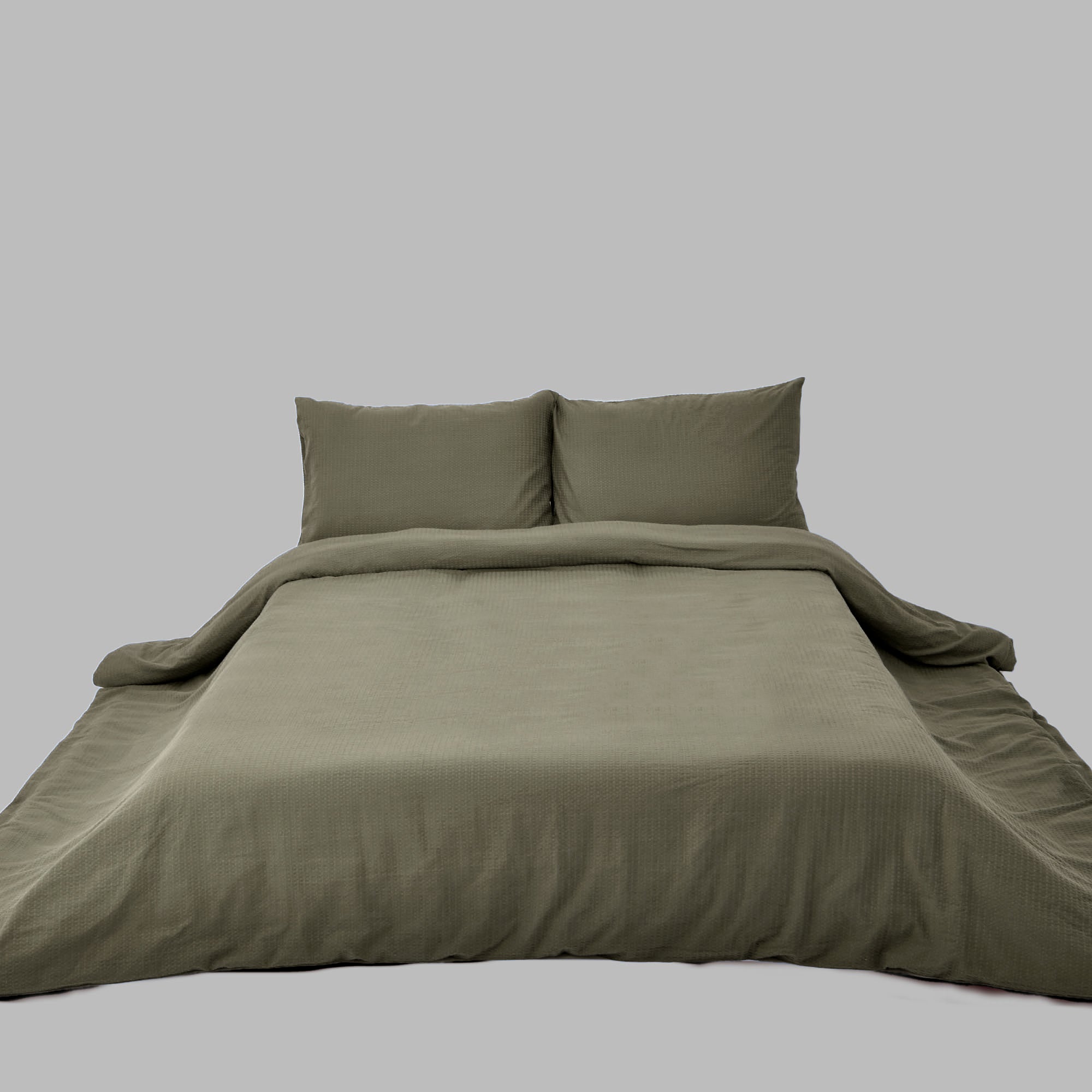 Olive Green Waffle Duvet Cover Set