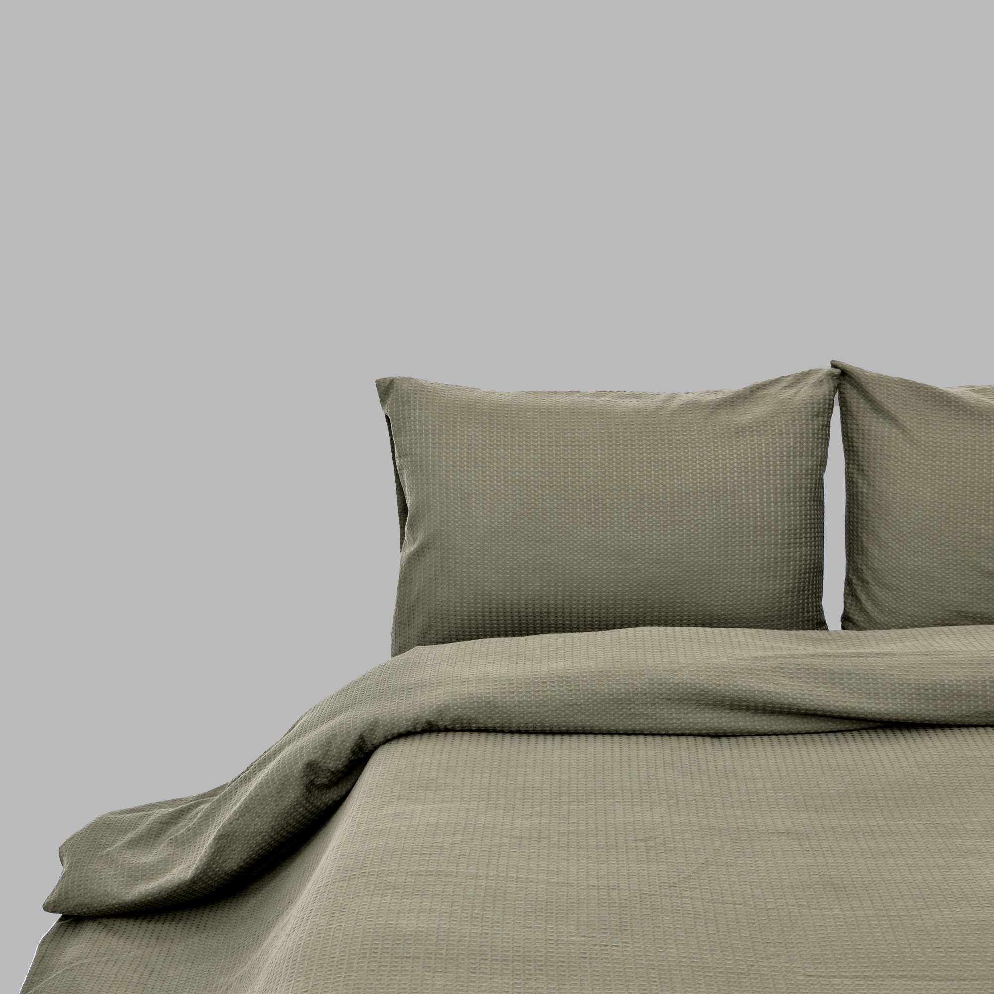 Olive Green Waffle Duvet Cover Set