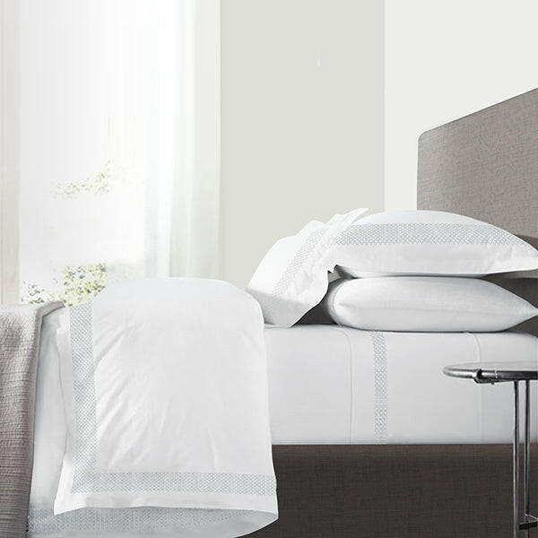 White 800 Supima Wood Work Duvet Cover Set - THE LINEN COMPANY